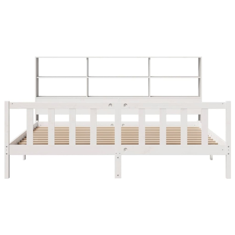 Cama con estantería sin colchón madera maciza blanca 200x200
