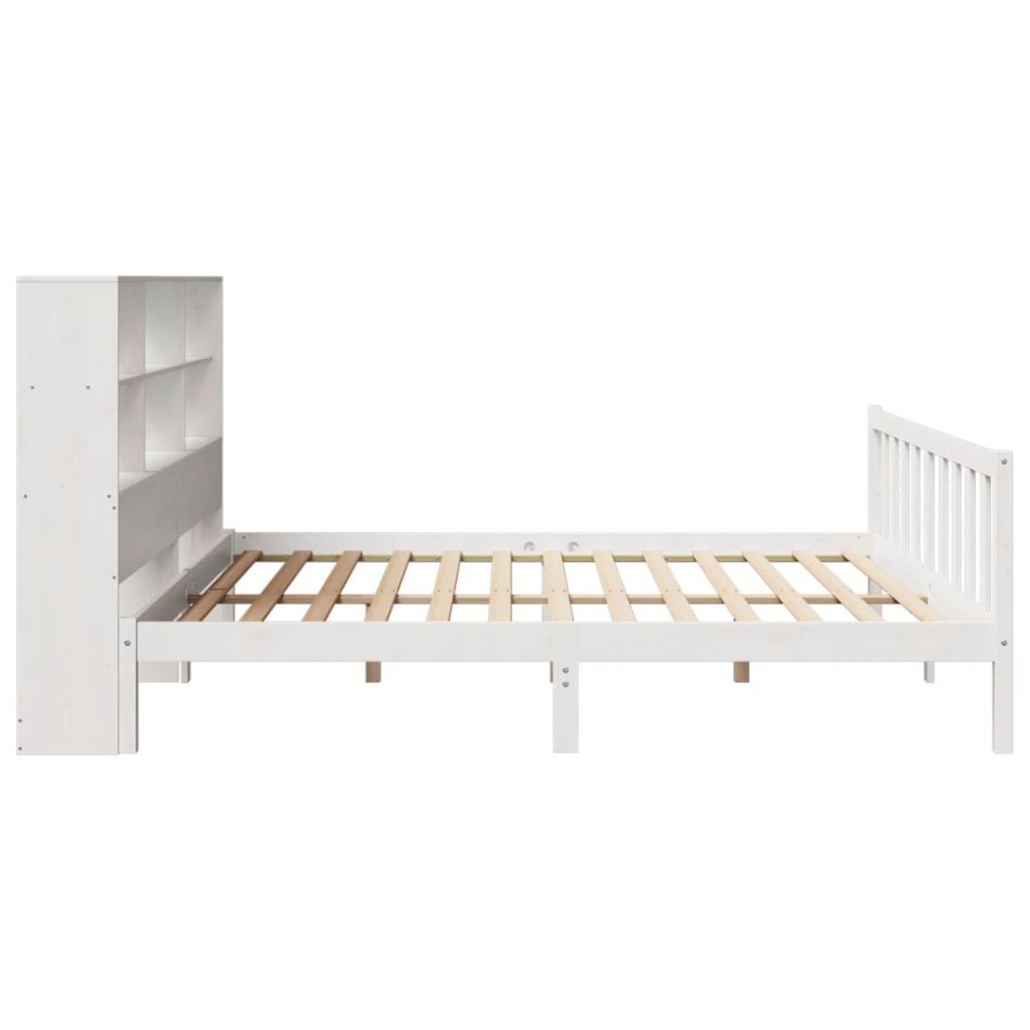Cama con estantería sin colchón madera maciza blanca 200x200