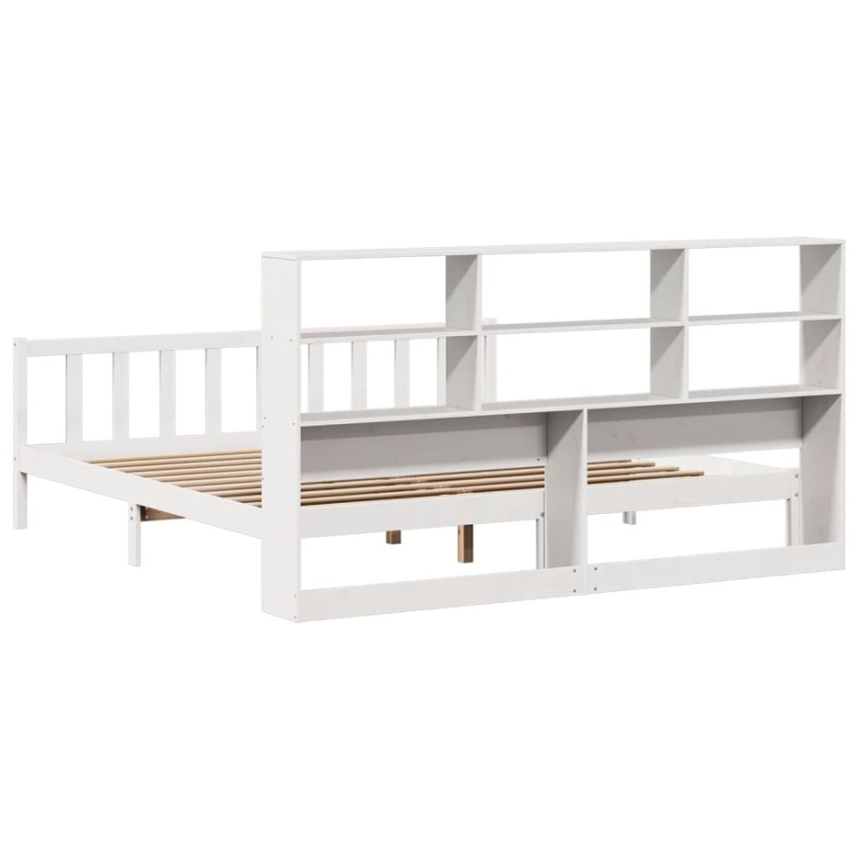 Cama con estantería sin colchón madera maciza blanca 200x200