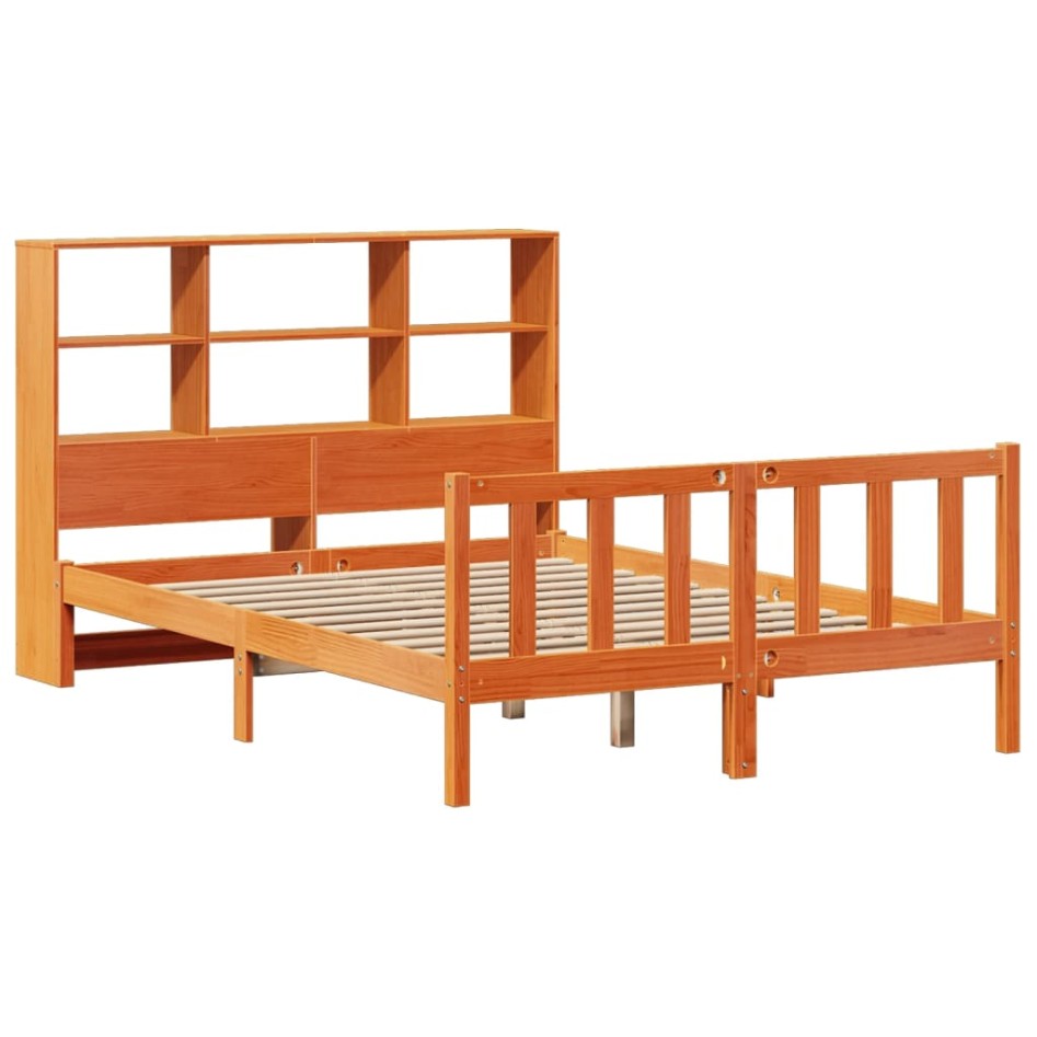 Cama con estantería sin colchón madera maciza marrón 140x190