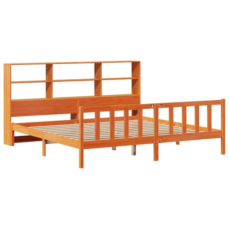Cama con estantería sin colchón madera maciza marrón 200x200