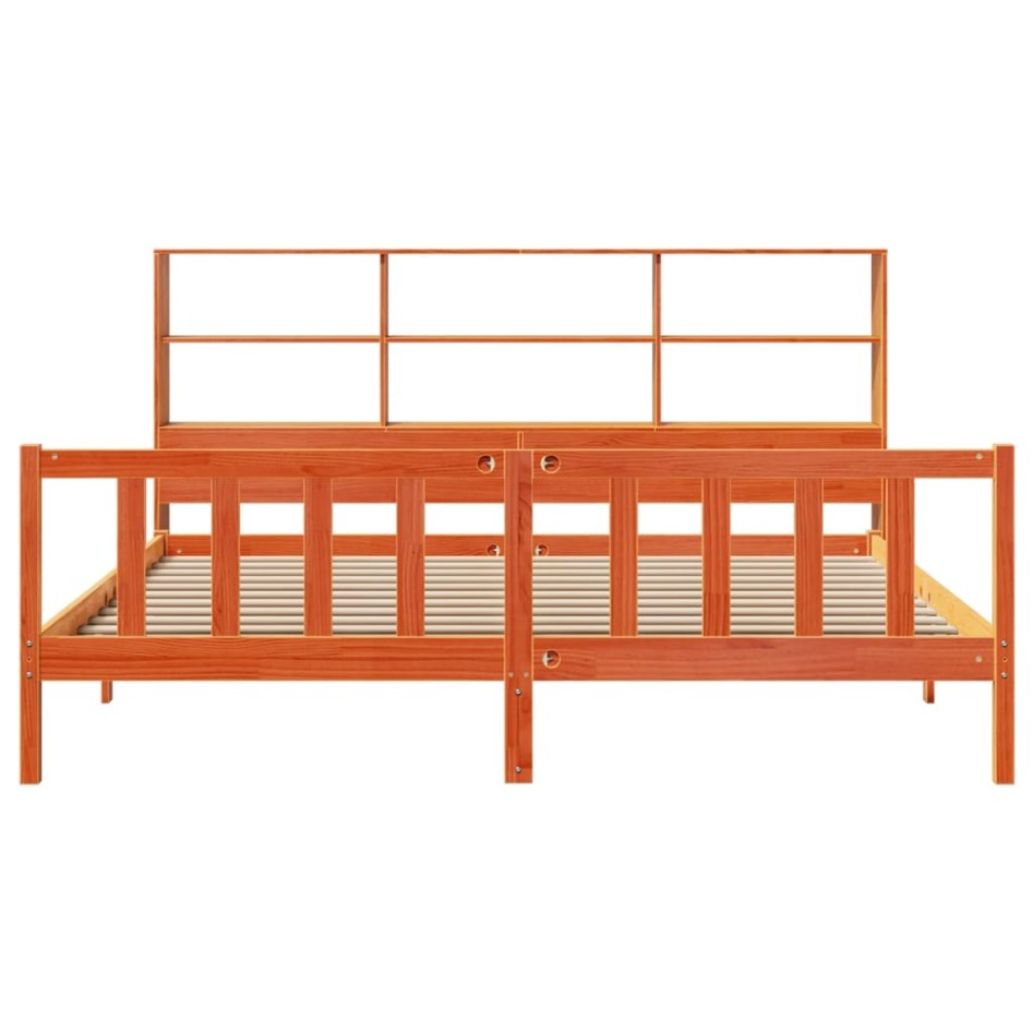 Cama con estantería sin colchón madera maciza marrón 200x200