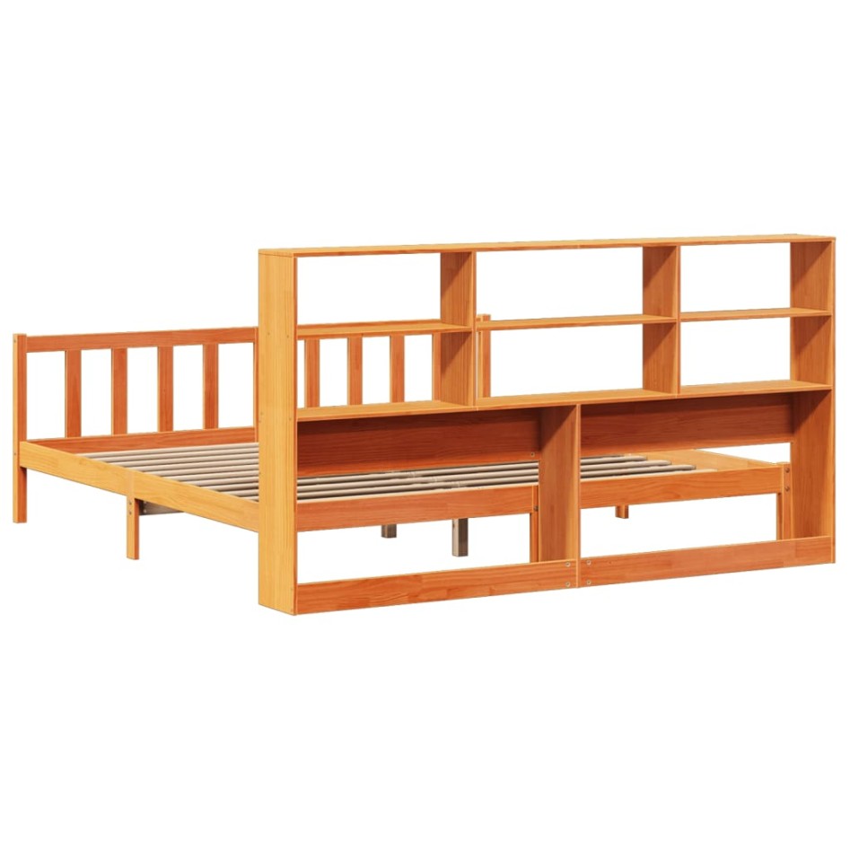 Cama con estantería sin colchón madera maciza marrón 200x200