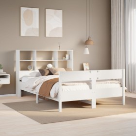 Cama con estantería sin colchón madera maciza blanca 150x200