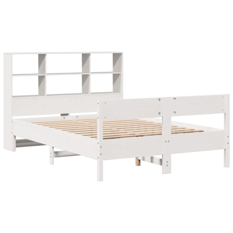 Cama con estantería sin colchón madera maciza blanca 150x200