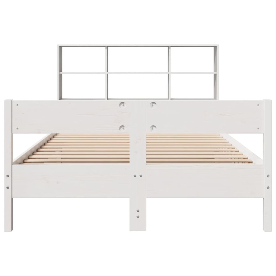 Cama con estantería sin colchón madera maciza blanca 150x200