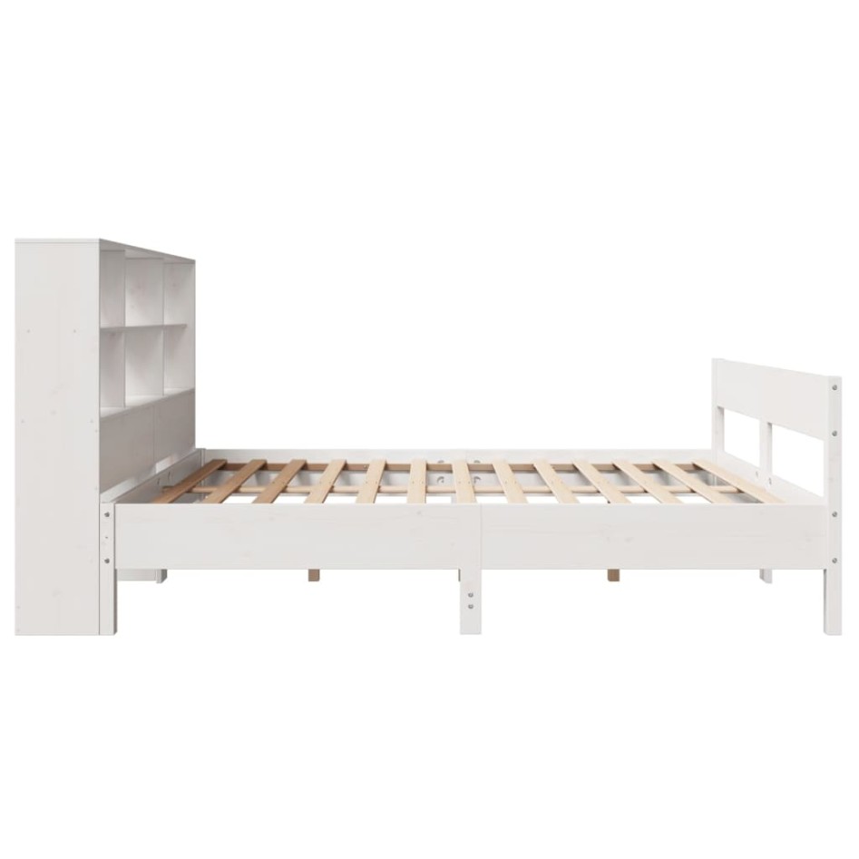 Cama con estantería sin colchón madera maciza blanca 150x200