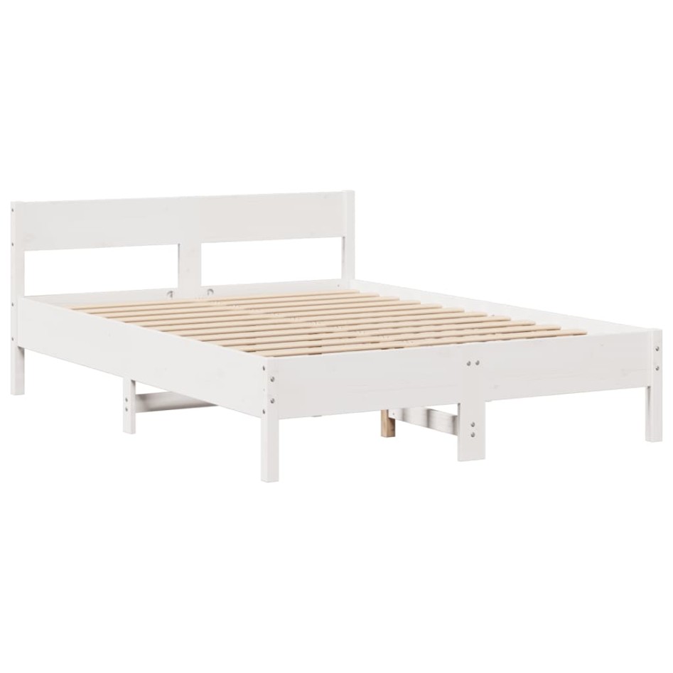 Cama con estantería sin colchón madera maciza blanca 150x200