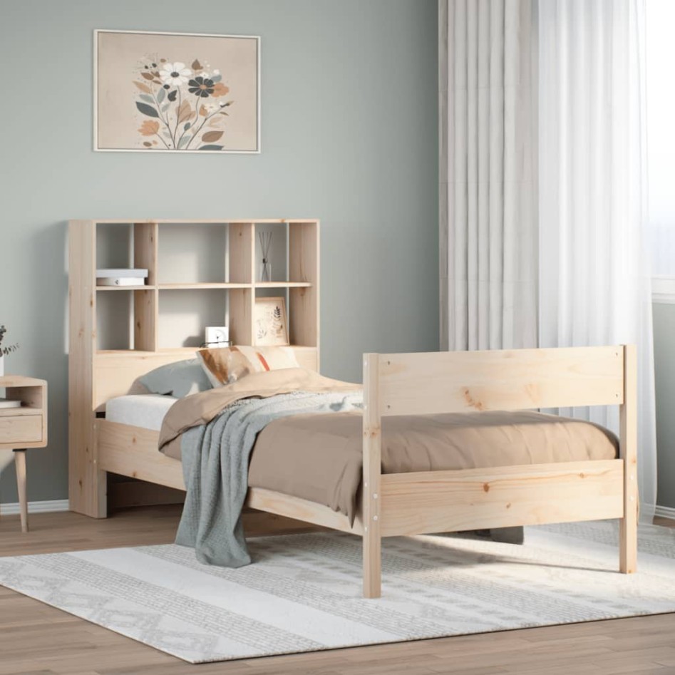 Cama con estantería sin colchón madera maciza de pino