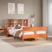 Cama con estantería sin colchón madera maciza marrón 135x190cm