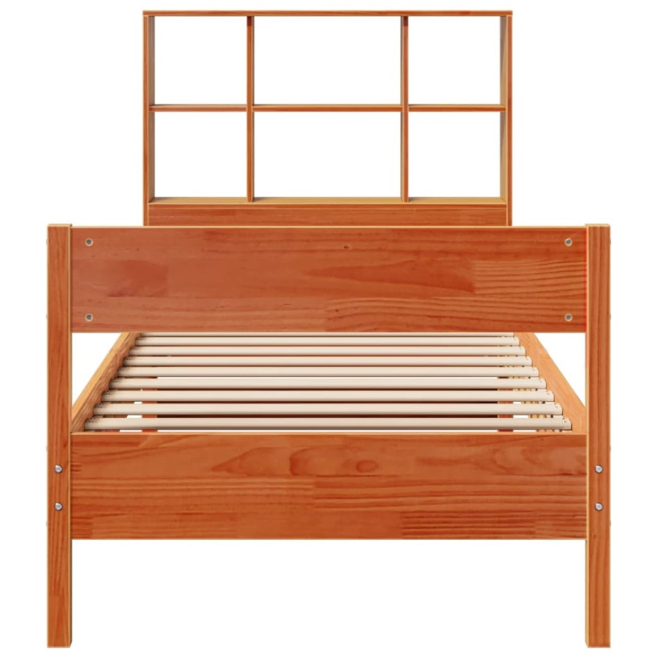 Cama con estantería sin colchón madera maciza marrón 90x190