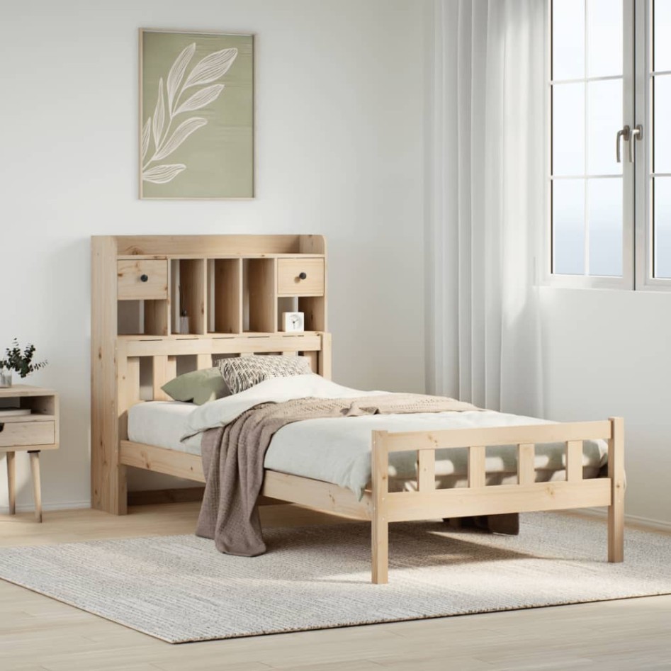 Cama con estantería sin colchón madera maciza de pino 90x190