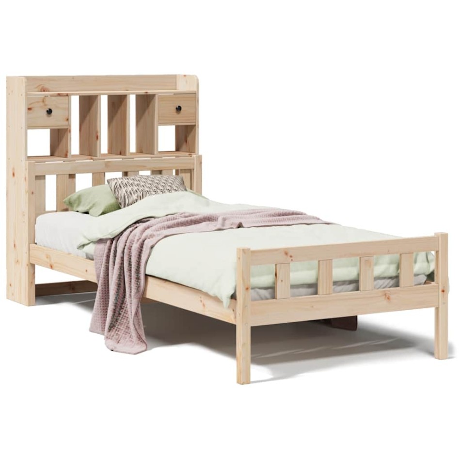 Cama con estantería sin colchón madera maciza de pino 90x190