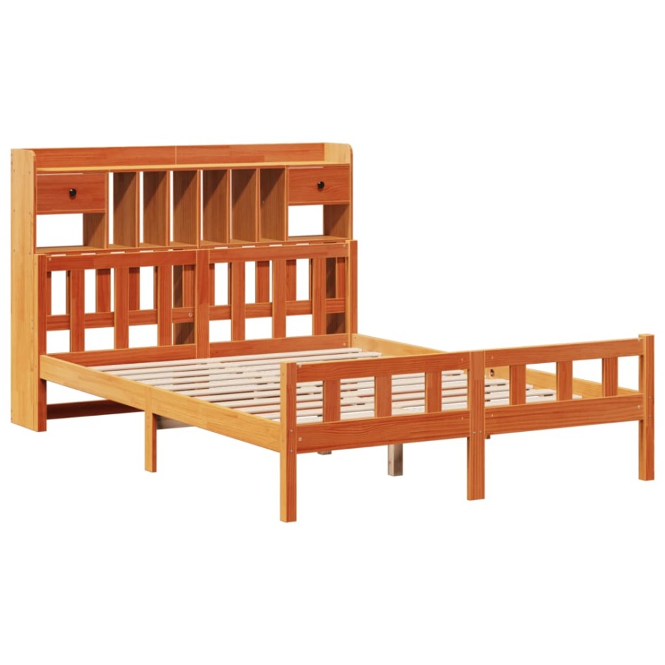 Cama con estantería sin colchón madera maciza marrón 150x200