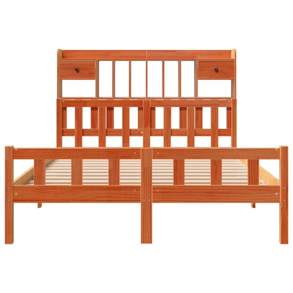 Cama con estantería sin colchón madera maciza marrón 150x200