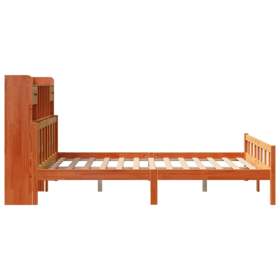 Cama con estantería sin colchón madera maciza marrón 150x200