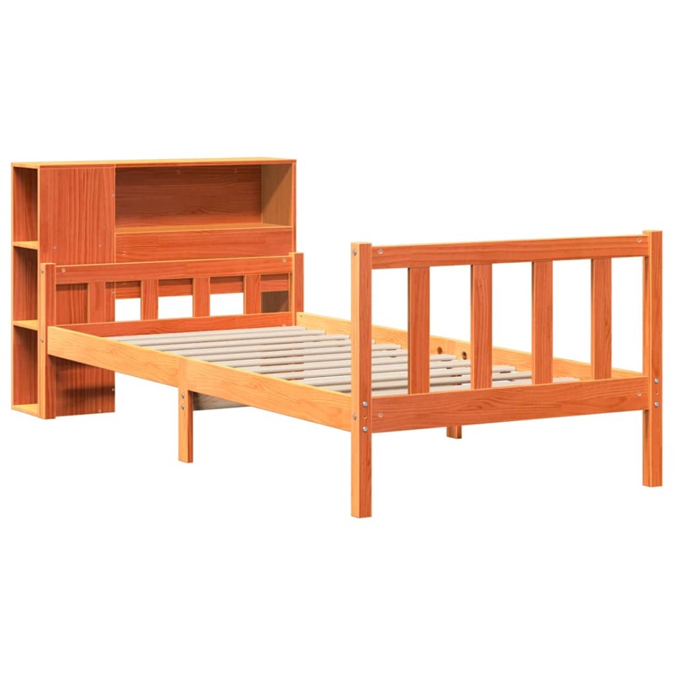 Cama con estantería sin colchón madera maciza marrón 75x190