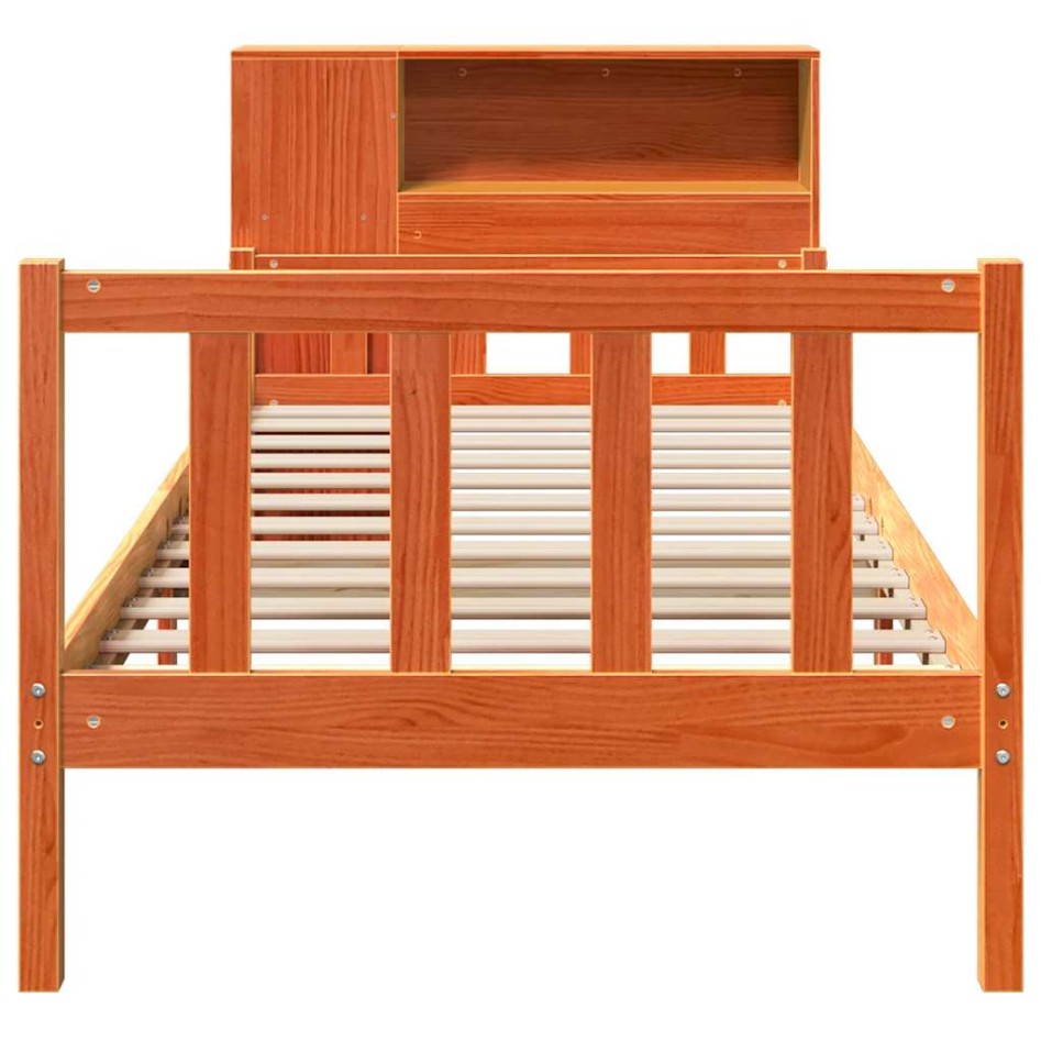 Cama con estantería sin colchón madera maciza marrón 75x190