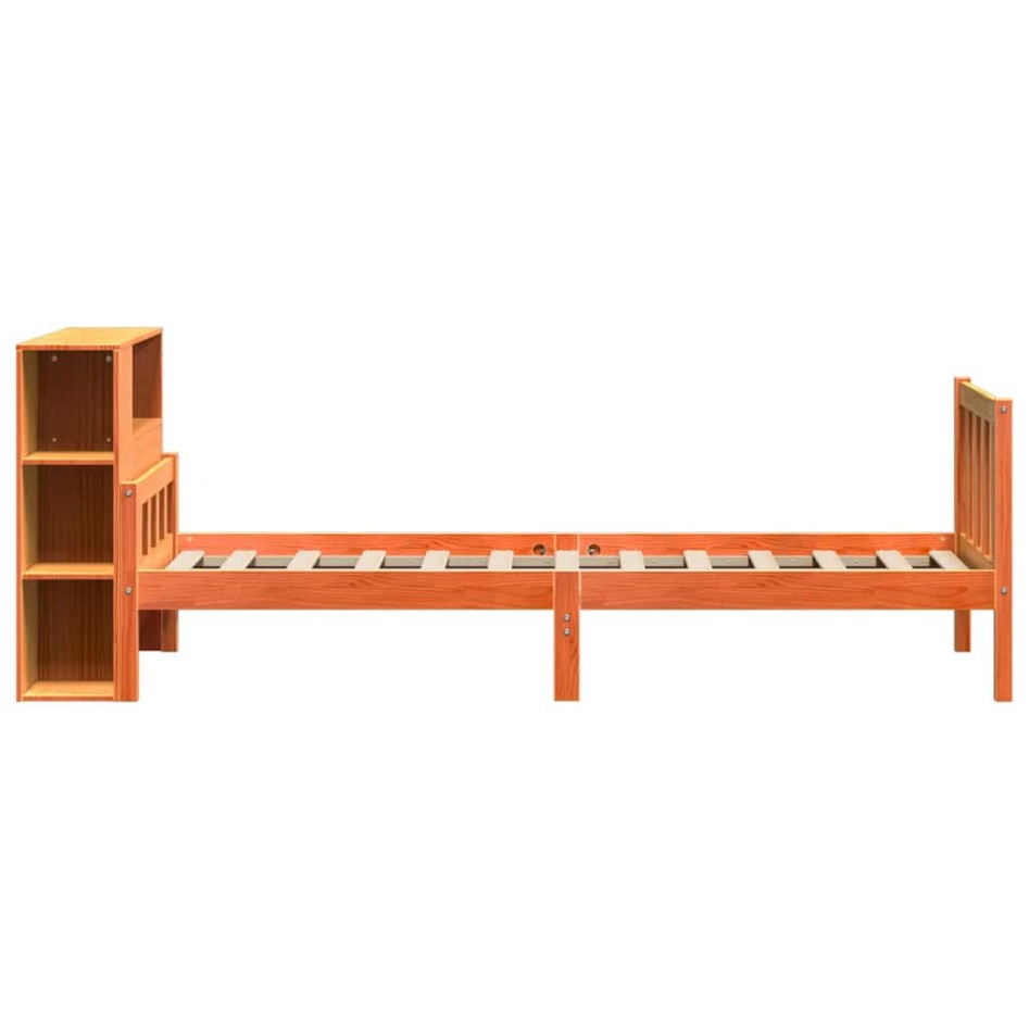 Cama con estantería sin colchón madera maciza marrón 75x190