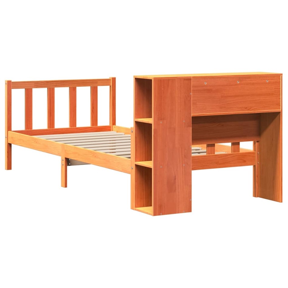 Cama con estantería sin colchón madera maciza marrón 75x190
