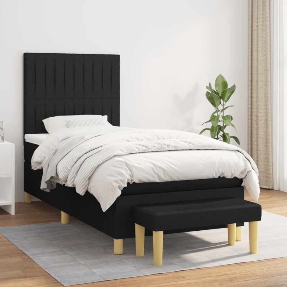 Cama box spring con colchón tela negro 90x200