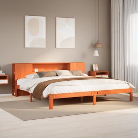 Cama con estantería sin colchón madera maciza marrón