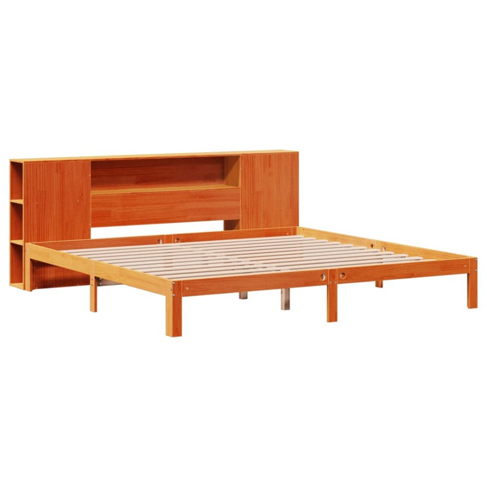 Cama con estantería sin colchón madera maciza marrón
