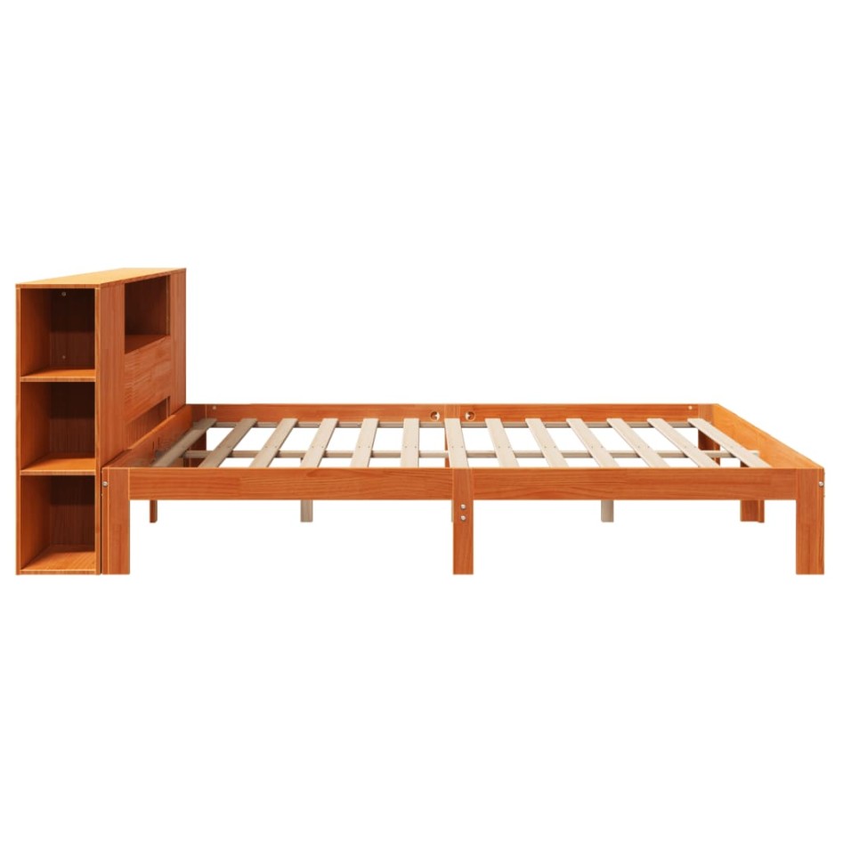 Cama con estantería sin colchón madera maciza marrón