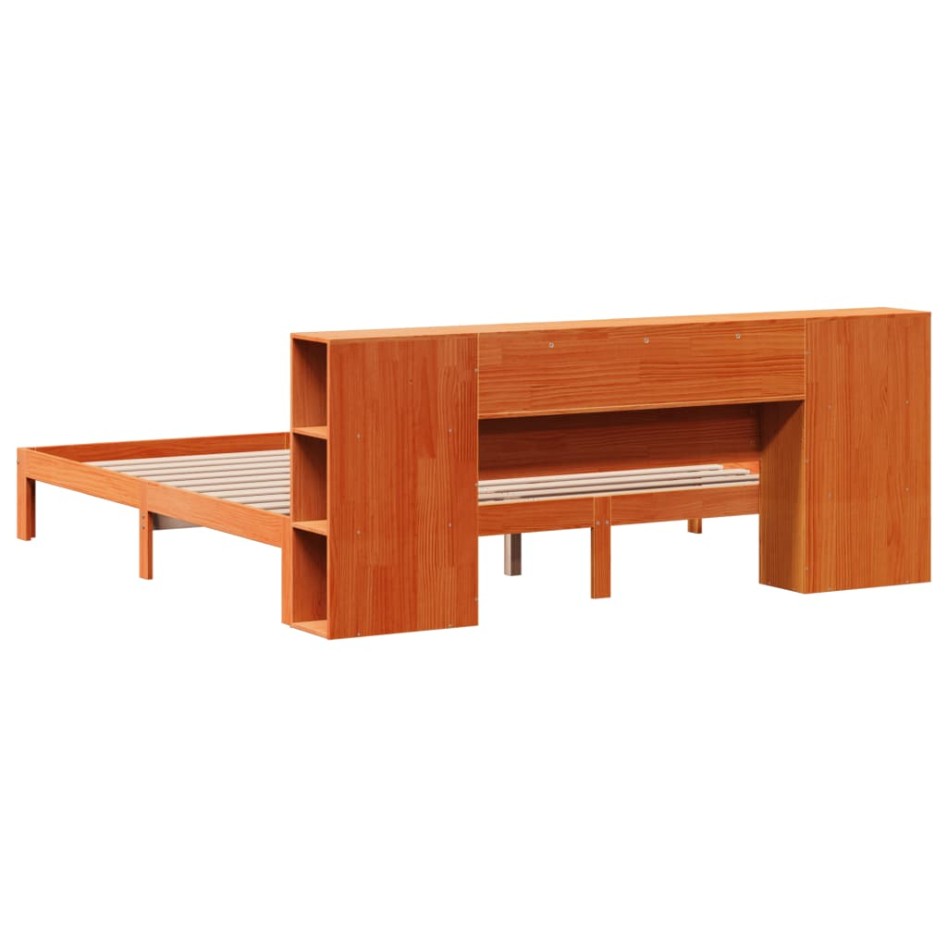 Cama con estantería sin colchón madera maciza marrón
