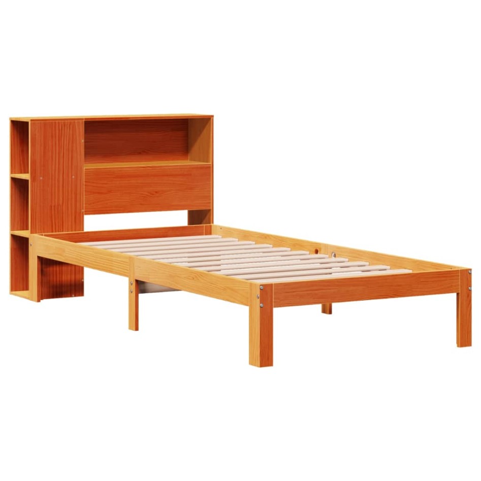 Cama con estantería sin colchón madera maciza marrón 100x200