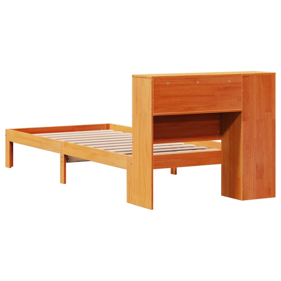 Cama con estantería sin colchón madera maciza marrón 100x200