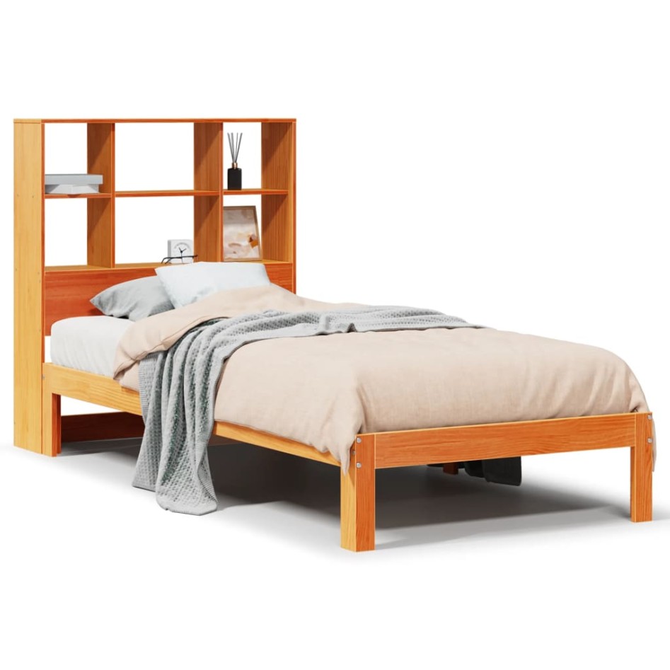 Cama con estantería sin colchón madera maciza marrón 75x190