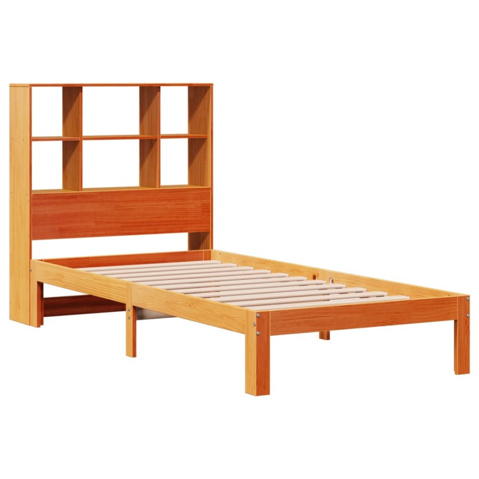 Cama con estantería sin colchón madera maciza marrón 75x190