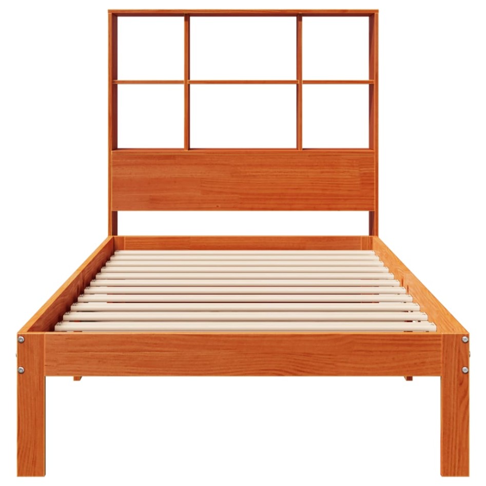 Cama con estantería sin colchón madera maciza marrón 75x190