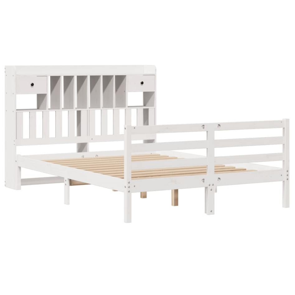 Cama con estantería sin colchón madera maciza blanca 140x190