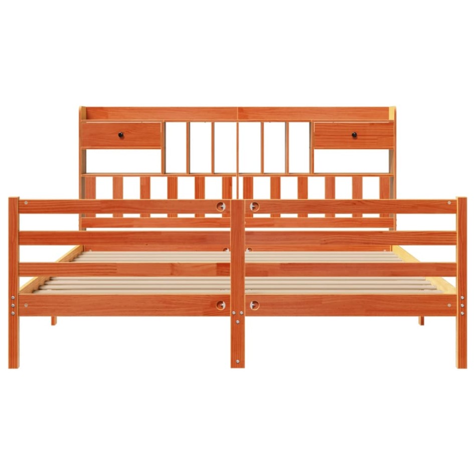 Cama con estantería sin colchón madera maciza marrón