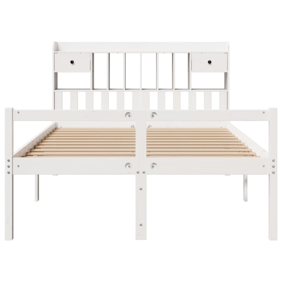 Cama con estantería sin colchón madera maciza blanca 140x200