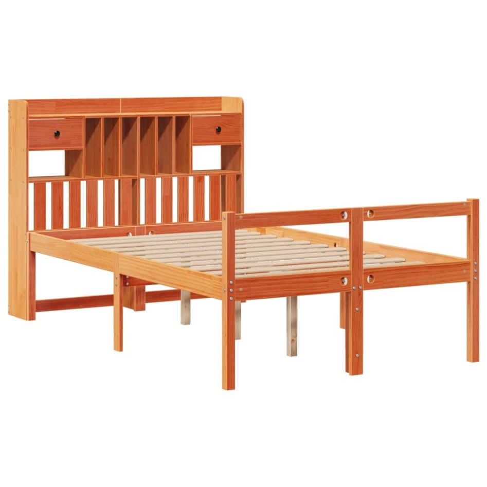 Cama con estantería sin colchón madera maciza marrón