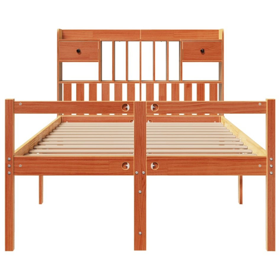 Cama con estantería sin colchón madera maciza marrón