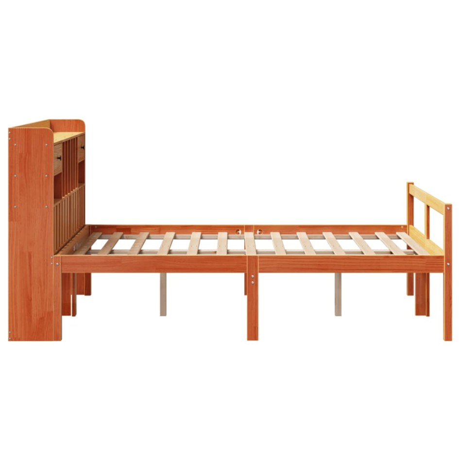 Cama con estantería sin colchón madera maciza marrón