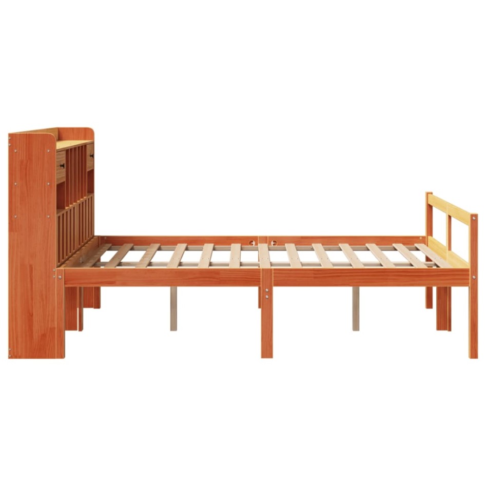 Cama con estantería sin colchón madera maciza marrón 160x200