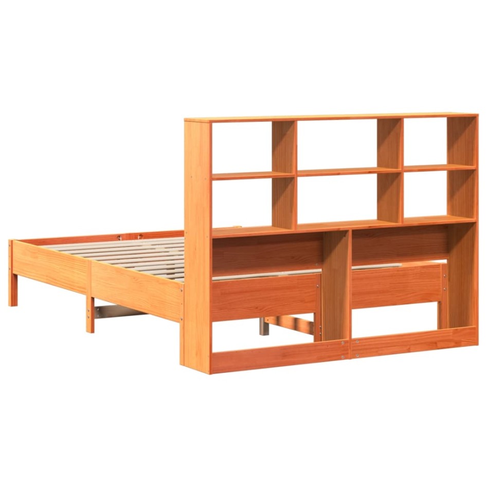 Cama con estantería sin colchón madera maciza marrón