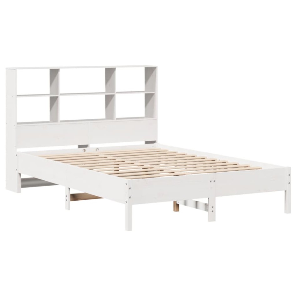 Cama con estantería sin colchón madera maciza blanca 150x200