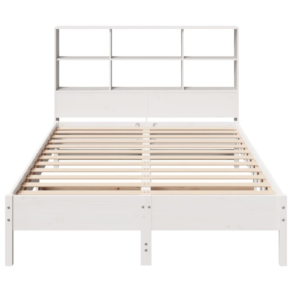 Cama con estantería sin colchón madera maciza blanca 150x200