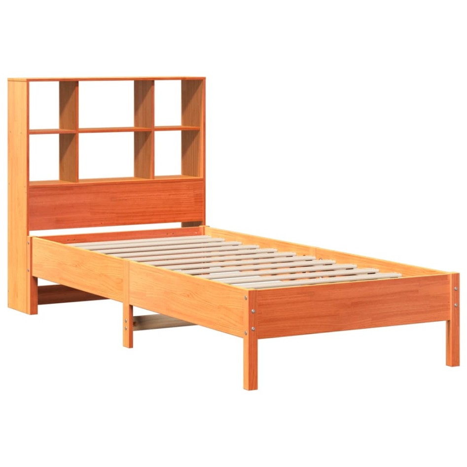 Cama con estantería sin colchón madera maciza marrón 75x190