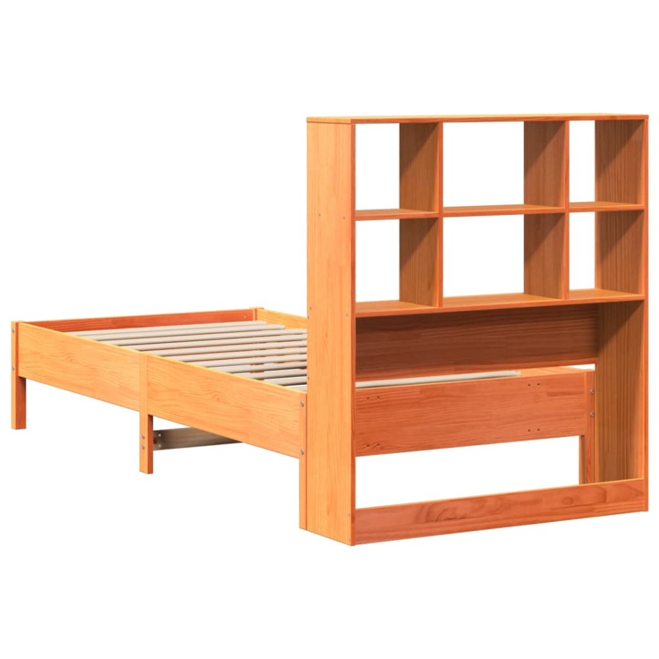 Cama con estantería sin colchón madera maciza marrón 75x190