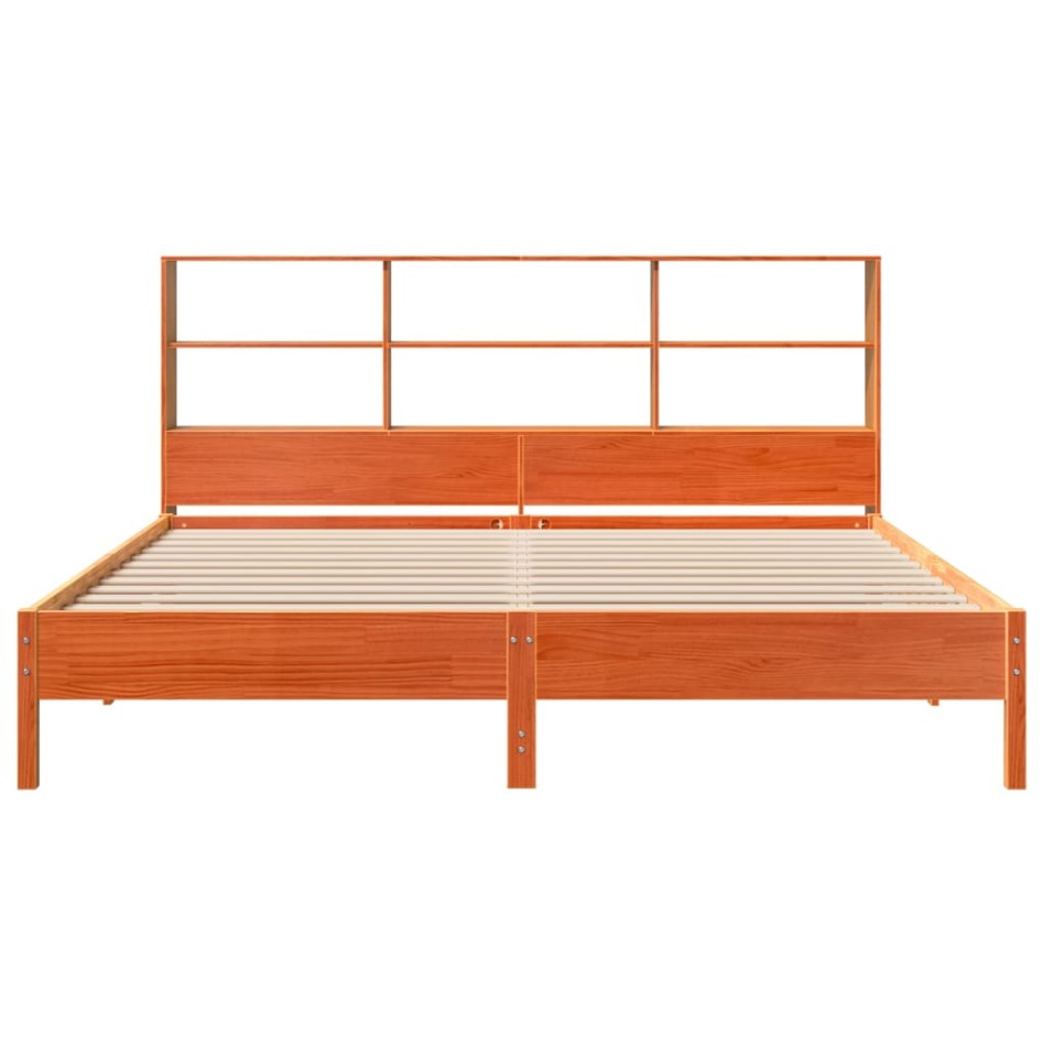 Cama con estantería sin colchón madera maciza marrón
