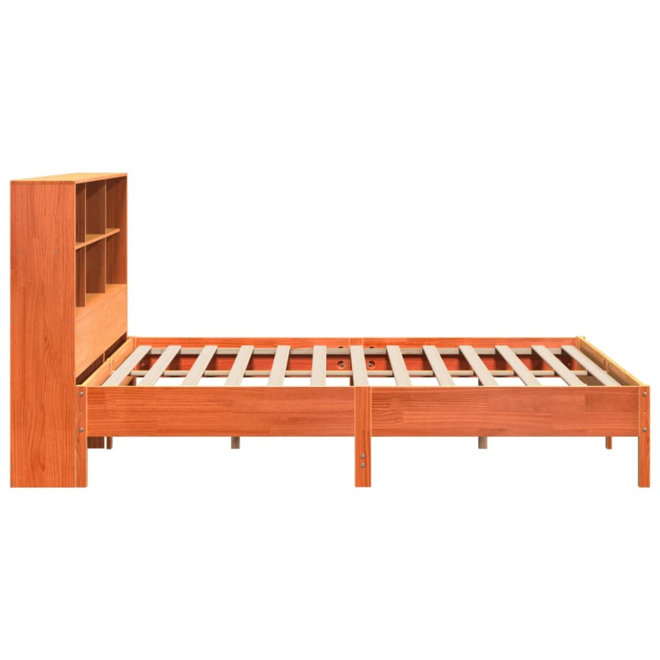 Cama con estantería sin colchón madera maciza marrón