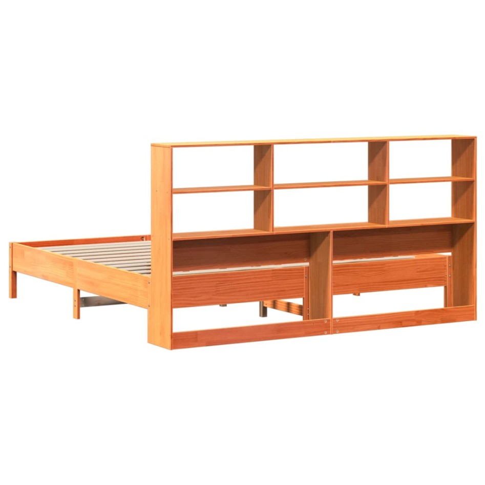 Cama con estantería sin colchón madera maciza marrón