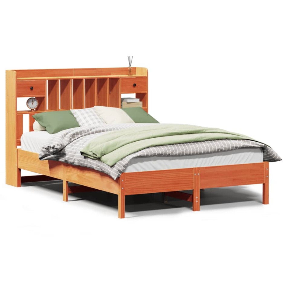 Cama con estantería sin colchón madera maciza marrón 160x200